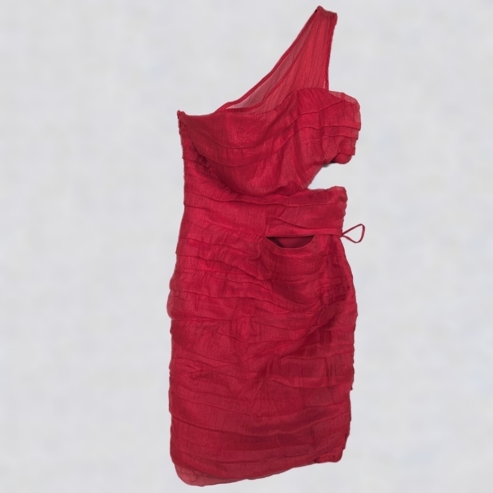 Ashley Park x RTR Red Chiffon Mini Dress, Sheer, Cutouts, Drawstring -sz 6 - Picture 2 of 7